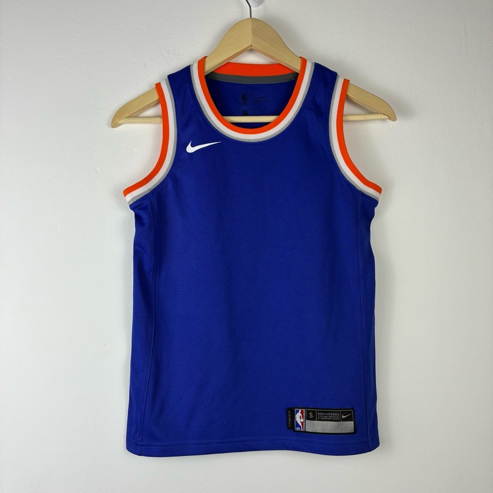Nike Kids Royal Blue and Orange Jersey NY Knicks size Small NBA Swingman bball